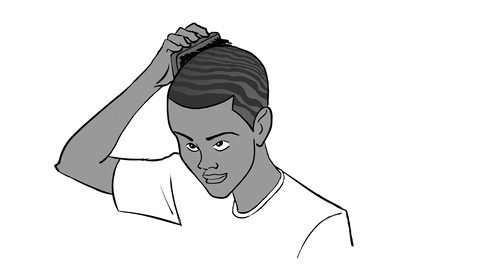 personnage en  train de brosser les cheveux à l'aide d'une brosse à waves pour avoir les 360 vagues (ou 360 waves)